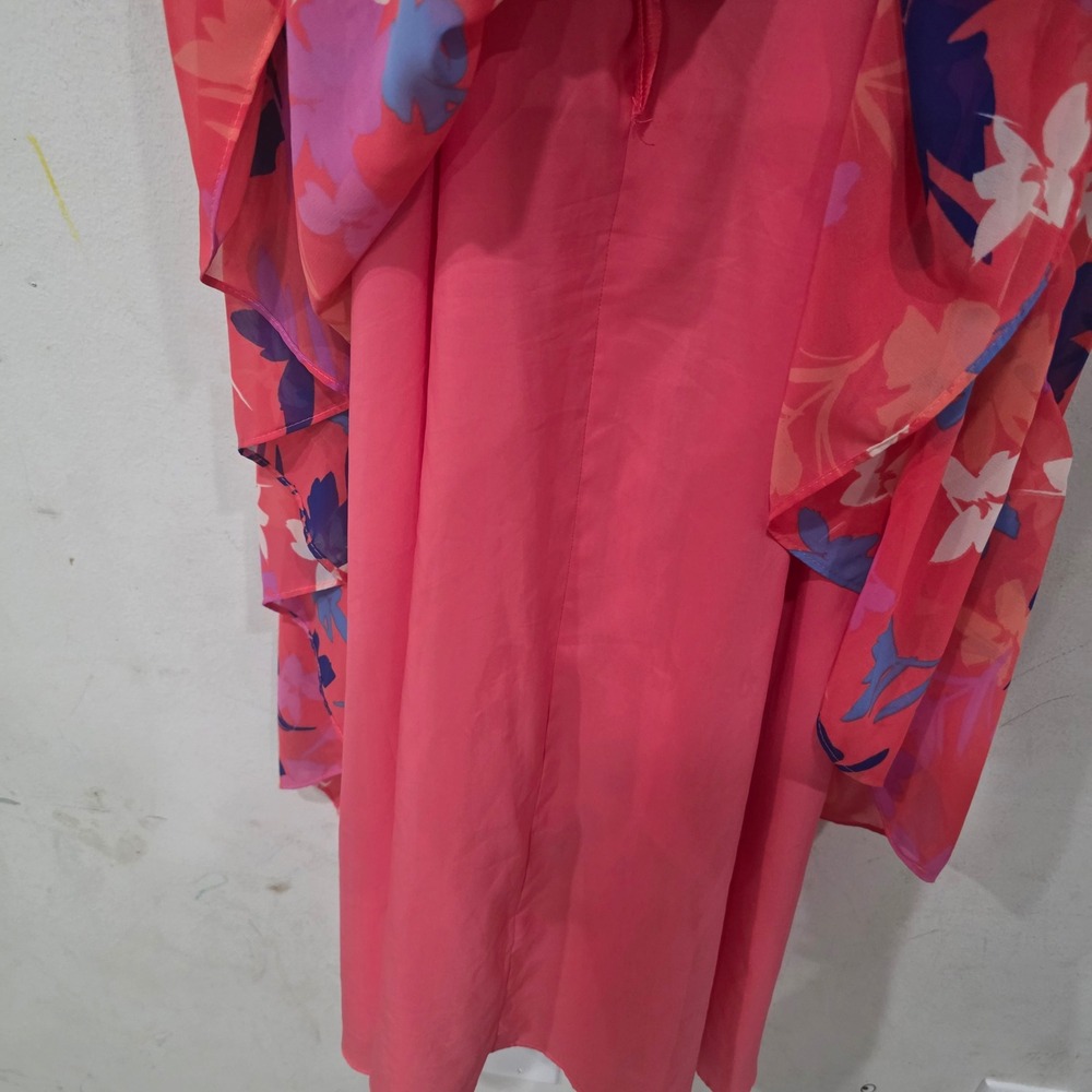 Floral High Neck High-Low Maxi Dress Pink Purple Sleeveless Halter Keyhole Back - Picture 9 of 10